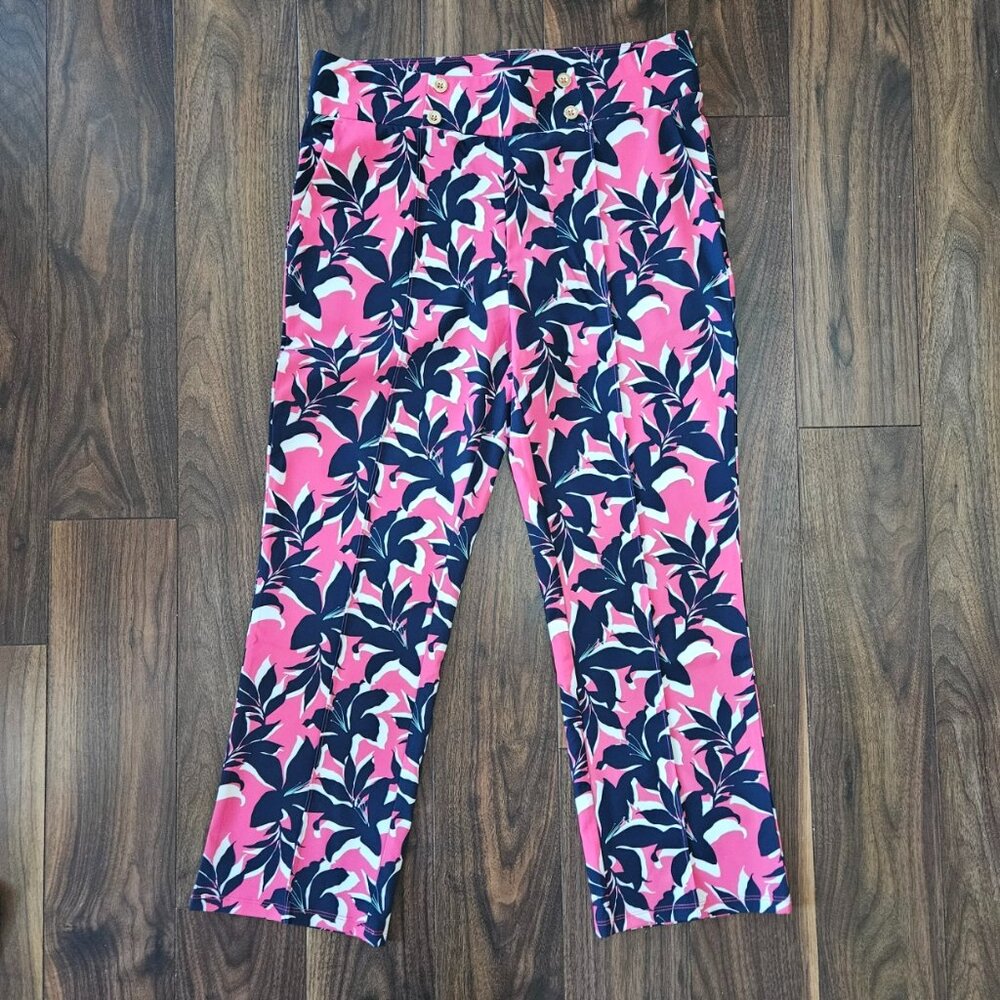 Stella Parker Women’s Cropped Pants Pink/Navy/White Floral Large NWT